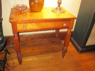 Antique Empire Style Side Table 1 Drawer Looks To Be Curley Maple Drawer photo
