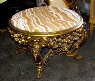 19th C.  Ornate Large Circular Rococo Alabaster Marble Salon Coffee Table photo