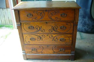 Antique Oak Dresser Chest Of Drawers Carved 4 Drawer Local Pickup Only photo