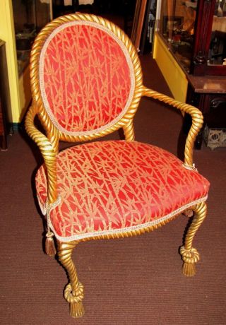 Antique Fournier Style Giltwood Rope Arm Chair 1890 ' S photo
