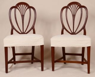 Pair Of Antique 19th Century Hepplewhite Period Carved Mahogany Side Chairs photo
