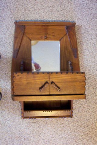 Walnut Antique Shaving Cabinet - Hanging - Mirrored Look photo