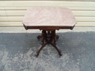 50043 Antique Victorian Eastlake Marble Top Parlor Table photo