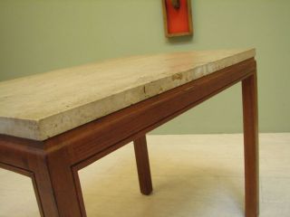 Elegant Marble Table: Small Minimalist Accent Table.  Mid Century Modern Walnut photo