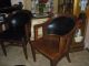 Antique Oak Lawyers Office Arm Chairs Marble Co.  Black Leather Desk Chairs Pair 1800-1899 photo 1
