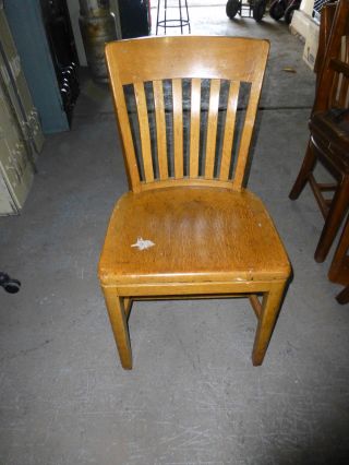 Solid Oak Vintage Restaurant Chairs With Slatted Back - Twelve Available photo