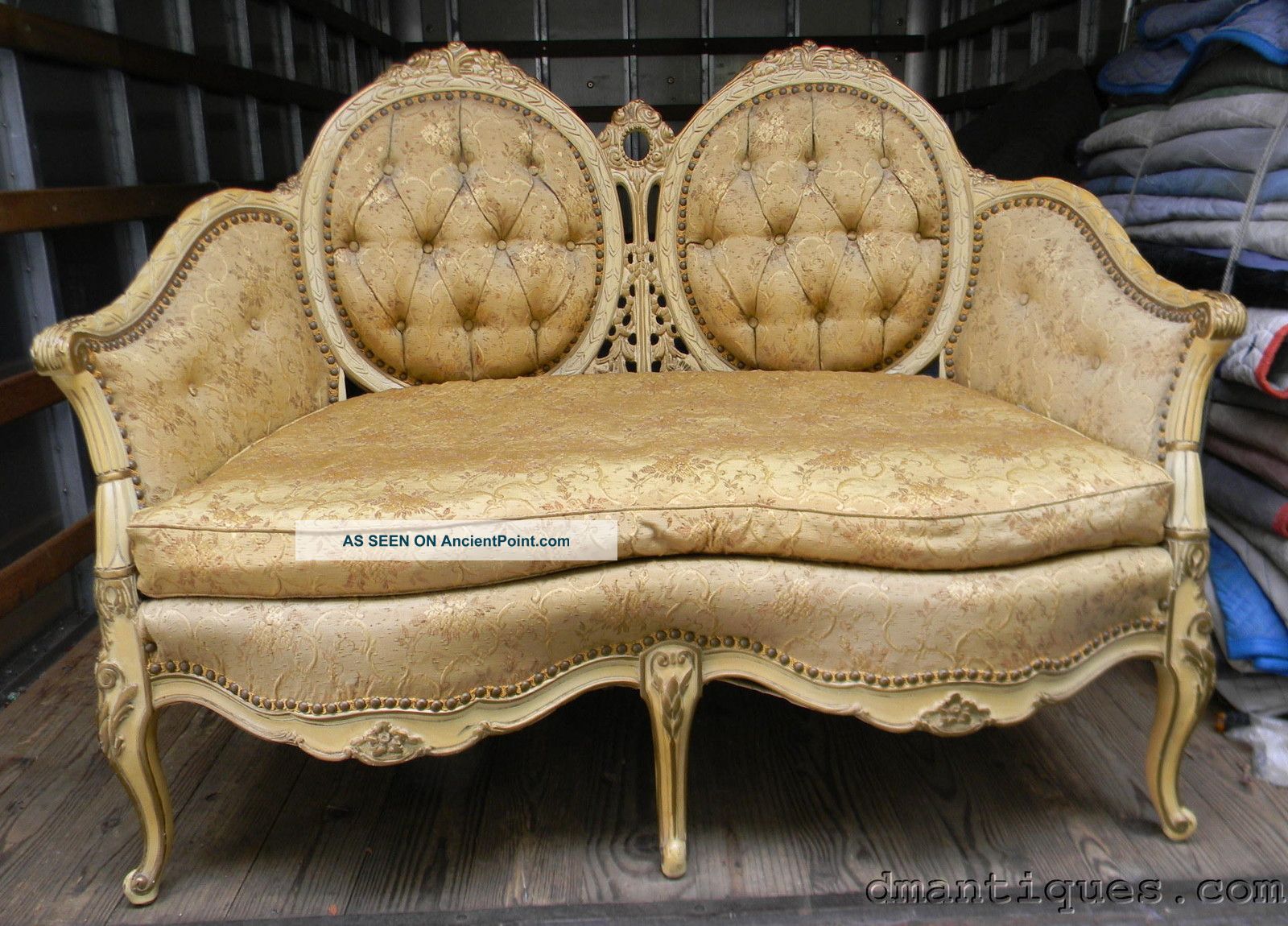 Antique French Louis Xv Carved Floral Gilt Painted Sofa Loveseat Canape Settee 1900-1950 photo