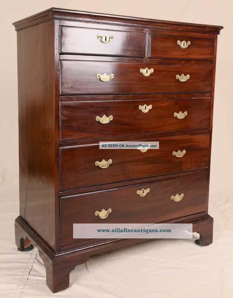 Antique 18th Century English George Ii Mahogany Tall Chest Of Drawers C.  1750 Pre-1800 photo
