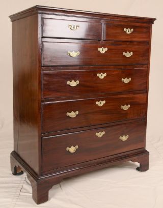 Antique 18th Century English George Ii Mahogany Tall Chest Of Drawers C.  1750 photo