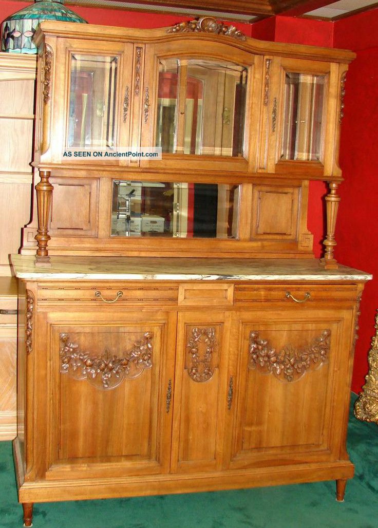 Antique Oak Country French 3 Pc.  Buffet W/marble Top Beveled Glass Mirrored Back Unknown photo