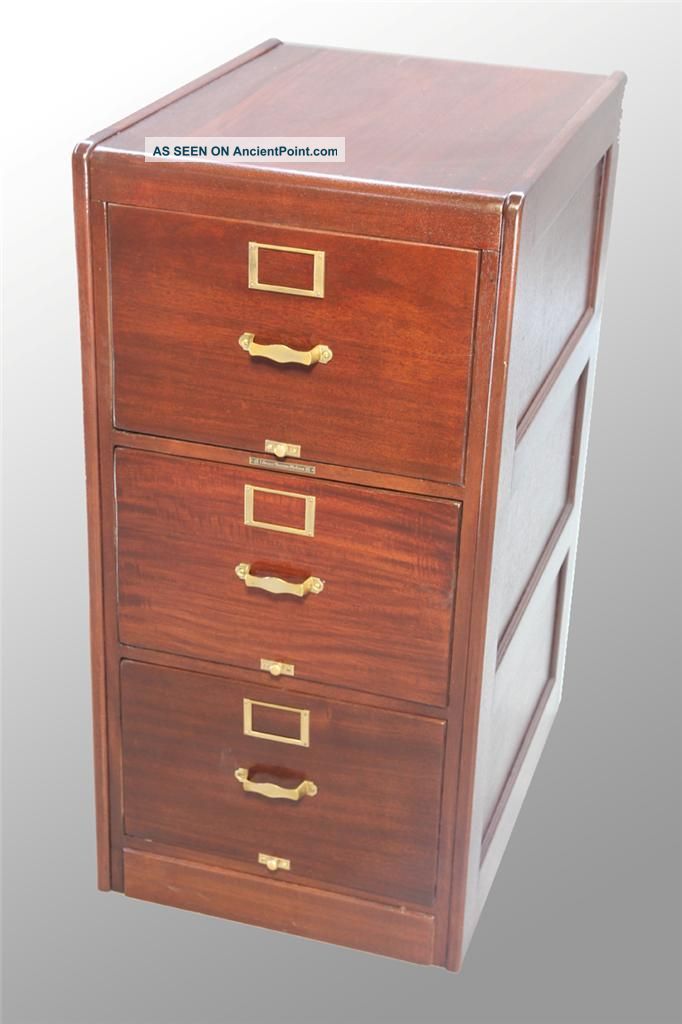 15745 Antique Mahogany Three - Drawer Legal - Size File Cabinet 1800-1899 photo