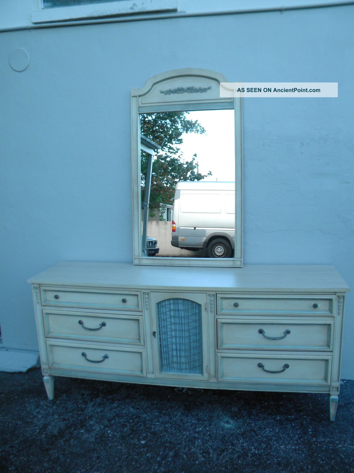 French Painted Long Dresser With Mirror By Basic Witz 1941 Post-1950 photo