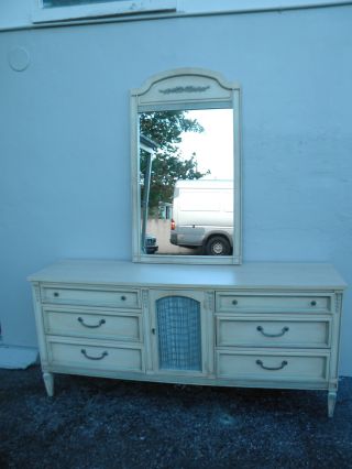 French Painted Long Dresser With Mirror By Basic Witz 1941 photo