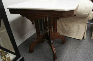 Antique Eastlake Victorian Walnut Marble Top Parlor Side Table Ships photo