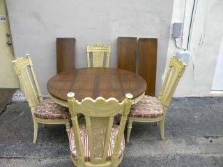 Oak Dining Painted Table With 4 Chairs & 3 Leaves 1386 photo