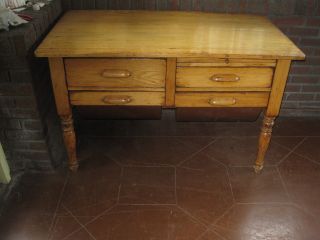 Antique Pine Kitchen Work /bakers Table With Four Drawers Finished On All Sides photo