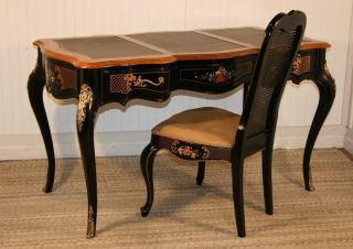 American Of Martinsville French Louis Xv Decorated Leather Top Desk & Chair photo