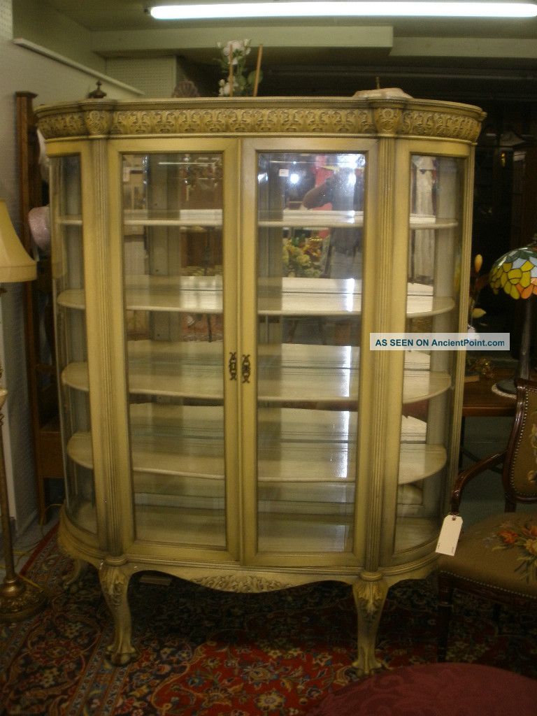 48927 Antique Oak Victorian China Cabinet Bowed Beveled Glass Sides 1800-1899 photo