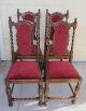 Set Of 4 English Antique Oak Barley Twist Upholstered Chairs. 1900-1950 photo 1