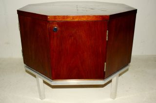 Mid Century Walnut Table Cabinet Octagonal Paul Mayen For Habitat Eames Era photo