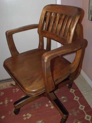 1940 ' S Sikes Solid Walnut Wood Chair Swivels Reclines Adjustable Banker Type photo
