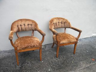 Pair Of Mid - Century Mahogany Tufted Living Room Side Chairs 2231 photo