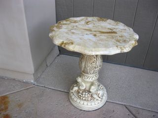 Vintage Italian Style Key Table Cherubs & Acanthus Leaves Faux Marble Top Side photo