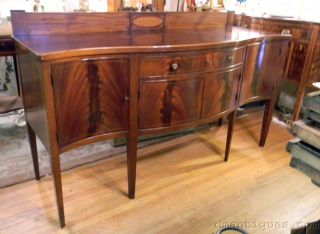 Large Antique 19th Century Serpentine - Front Sideboard Inlaid Flame Mahogany photo