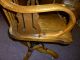 Antique Oak / Ash Office Swivel Chair Bentwood Arms Pressed Back Refinished Usa 1900-1950 photo 5
