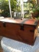 Hand Painted Old Wood Child Size Chest Trunk 1890 W Cast Iron Metal Hardware 1800-1899 photo 4