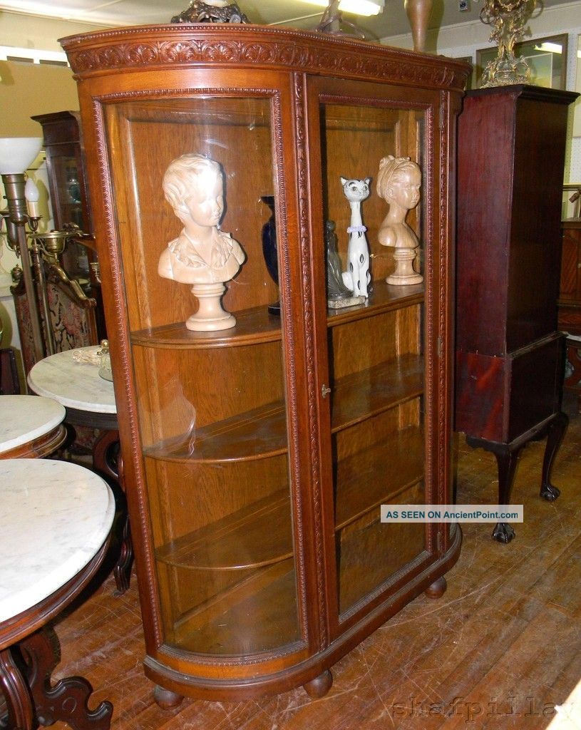 Antique Victorian Carved Solid Oak Large China Cabinet 1800-1899 photo
