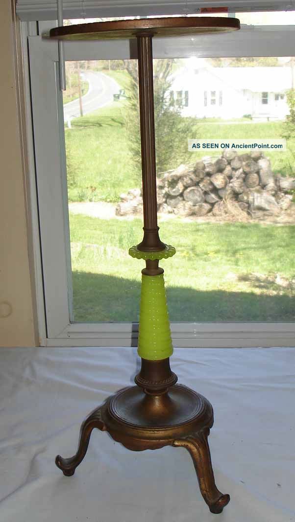 Antique Victorian Art Nouveau Deco Cast Iron Yellow Glass Plant Lamp Smoke Stand Unknown photo