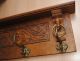 Antique Dutch Carved Wooden Oak Rack Shelf Lion Head 4 Brass Hooks Other photo 4
