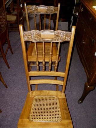 Antique Pressed Back Chair And Nursing Rocker Cane Seats Refinished,  Restored photo