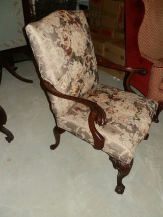 Gorgeous Hand Carved Large Comfy Antique Parlor Chair photo