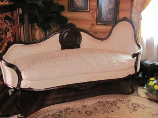 Antique French Victorian Chaise Lounge With Carving photo