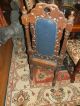 Amazing Antique Hand Carved Victorian High Back Chair W/dark Navy Blue Leather 1800-1899 photo 11