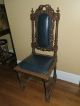Amazing Antique Hand Carved Victorian High Back Chair W/dark Navy Blue Leather 1800-1899 photo 1