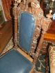 Amazing Antique Hand Carved Victorian High Back Chair W/dark Navy Blue Leather 1800-1899 photo 2