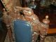 Amazing Antique Hand Carved Victorian High Back Chair W/dark Navy Blue Leather 1800-1899 photo 4