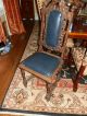 Amazing Antique Hand Carved Victorian High Back Chair W/dark Navy Blue Leather 1800-1899 photo 5