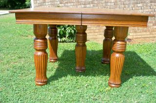 Antique Solid Oak Table W/3 Leaves Massive Legs Refinished/ Ready To Go photo