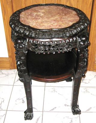 19 Century Hand Carved Chinese Table With Rose Marble Top photo
