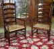 Pair Antique Style Country French Ladderback Arm Chairs Rush Seats Post-1950 photo 1