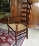 Pair Antique Style Country French Ladderback Arm Chairs Rush Seats Post-1950 photo 2