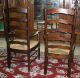 Pair Antique Style Country French Ladderback Arm Chairs Rush Seats Post-1950 photo 3