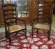 Pair Antique Style Country French Ladderback Arm Chairs Rush Seats Post-1950 photo 6