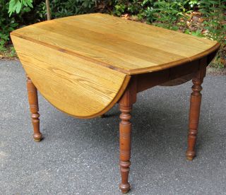 Antique Drop Leaf Oak Top Dining Table 44 