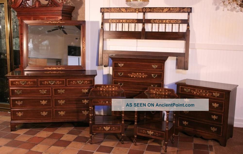  - hitchcock_7_pc_paint_decorated_mahogany_bedroom_dresser_set_ethan_allen_baker_1_lgw