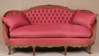 French Louis Xv Antique Canape Sofa Loveseat Tufted Back Carved Fruitwood C.  1900 photo